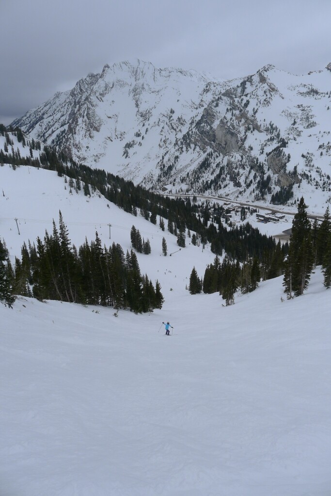 Exploring the chutes to the left of High Rustler at Alta
