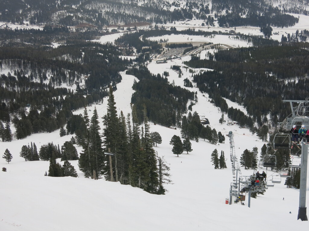 View down the Bridger lift line at Bridger Bowl, December 2016