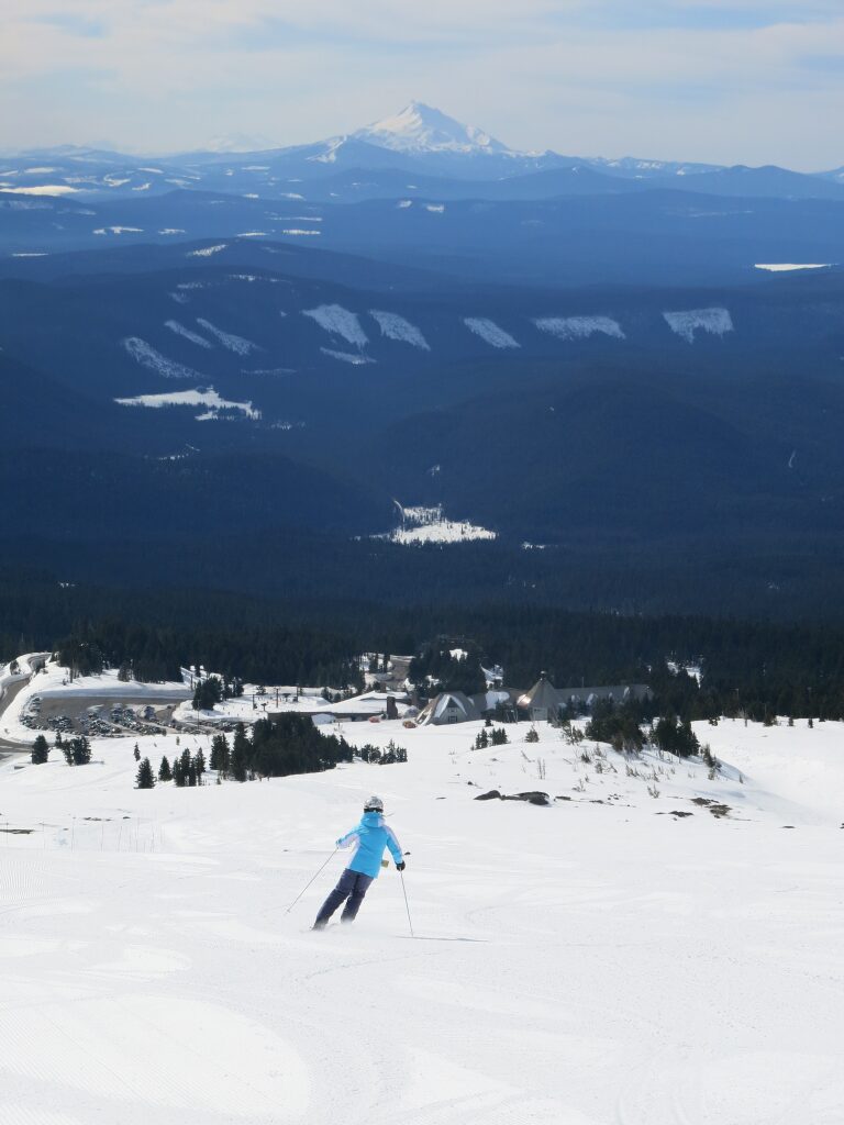 Miracle Mile terrain with a view of Timberline Lodge, February 2017