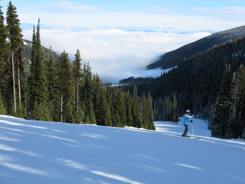 Blue groomer off the Stock's chair at Apex Mountain, February 2017
