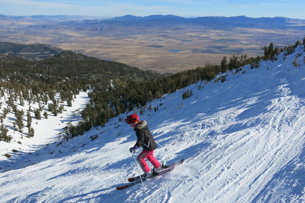 11-year old Vicky tearing it up on Milky Way Bowl at Heavenly, January 2018