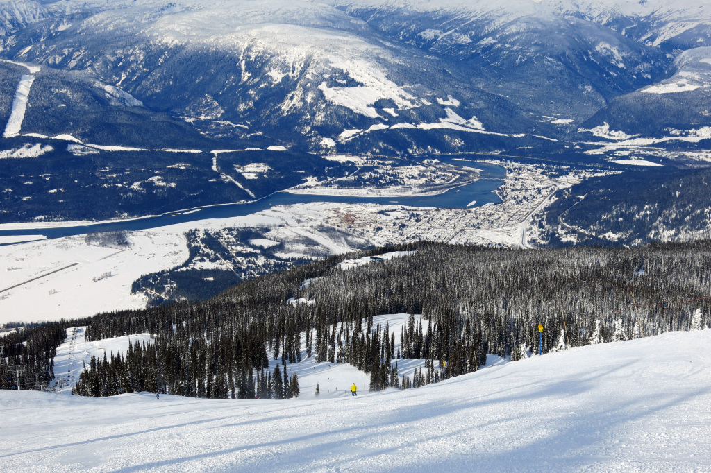 View of the town of Revelstoke from Critical Path, February 2018