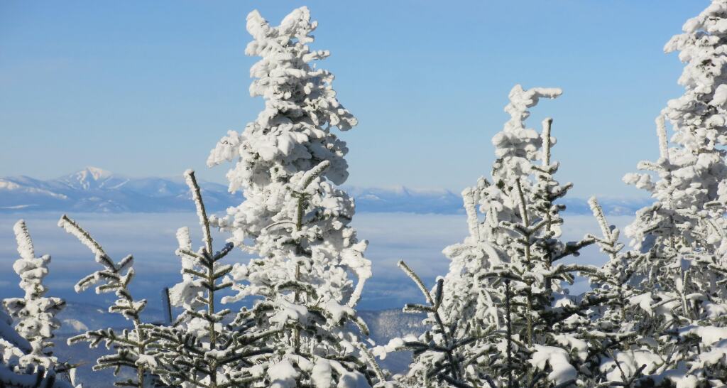 View to the west at Mad River Glen includes Whiteface, NY, January 2019