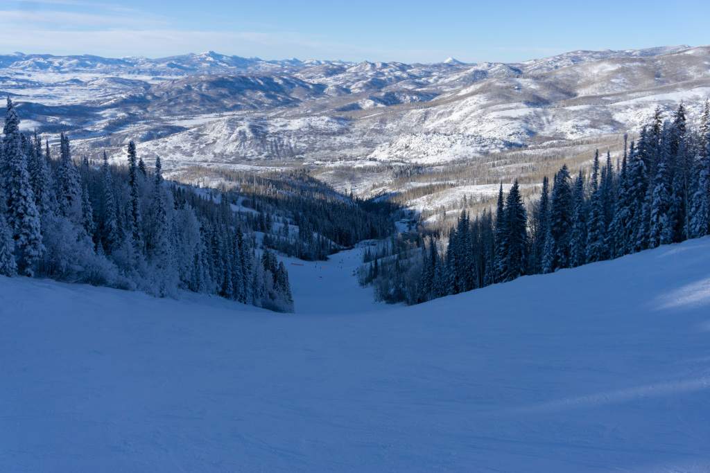 Late afternoon shade on Rainbow at Steamboat, December 2019
