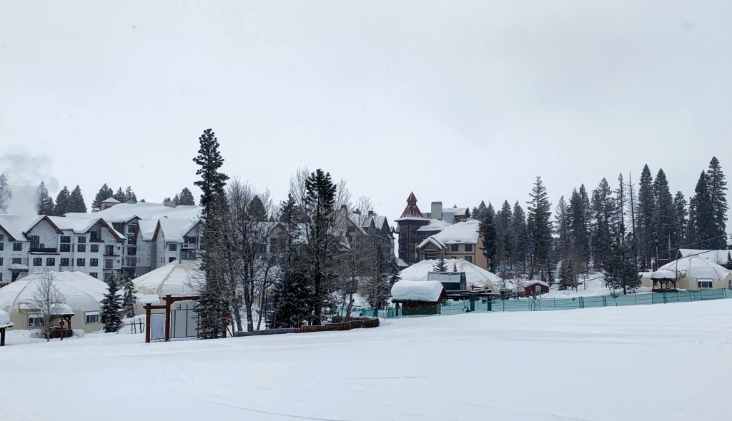 Tents and Tyvek at the Tamarack base area, February 2020