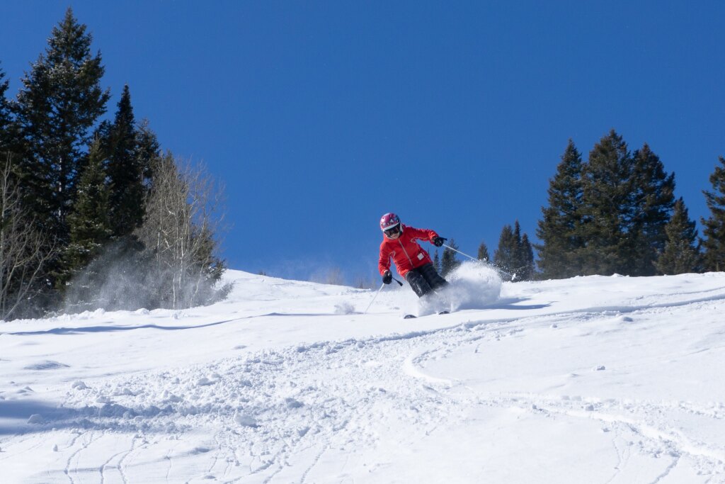 AiRung enjoying powder on Lue's at Beaver Mountain, February 2020