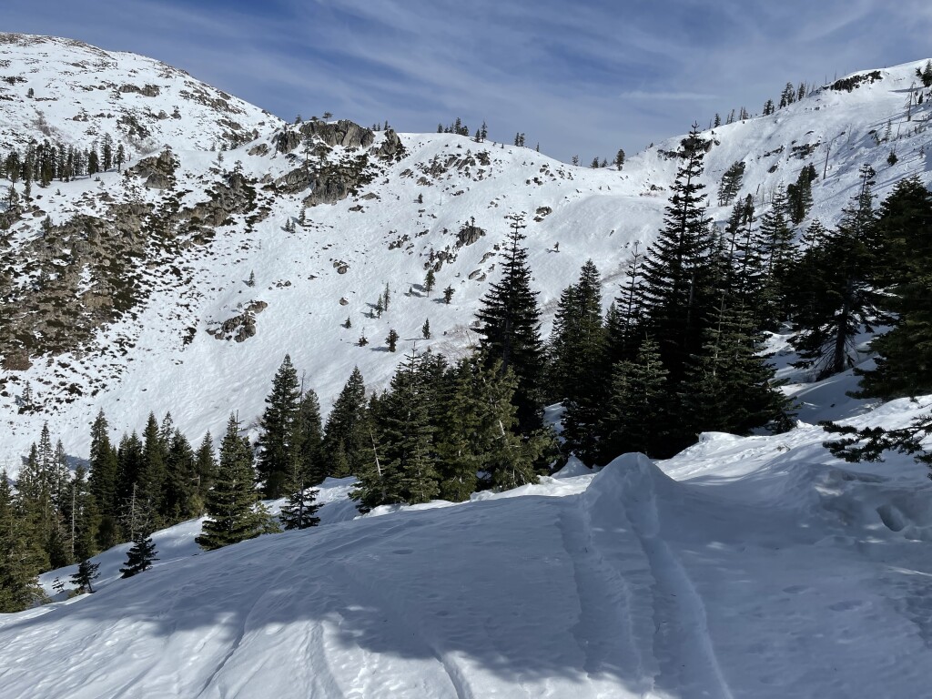 Looking over at Snow Valley from Grizzly Bowl at Bear Valley, March 2021