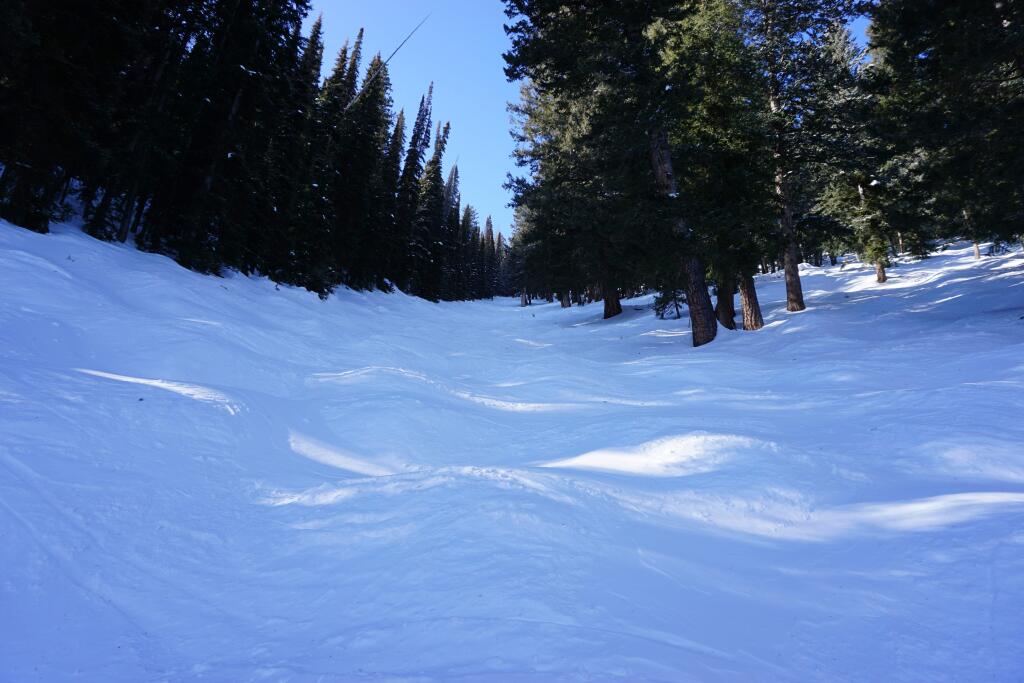 Double-black rated Fire Trail at Sun Valley, February 2020