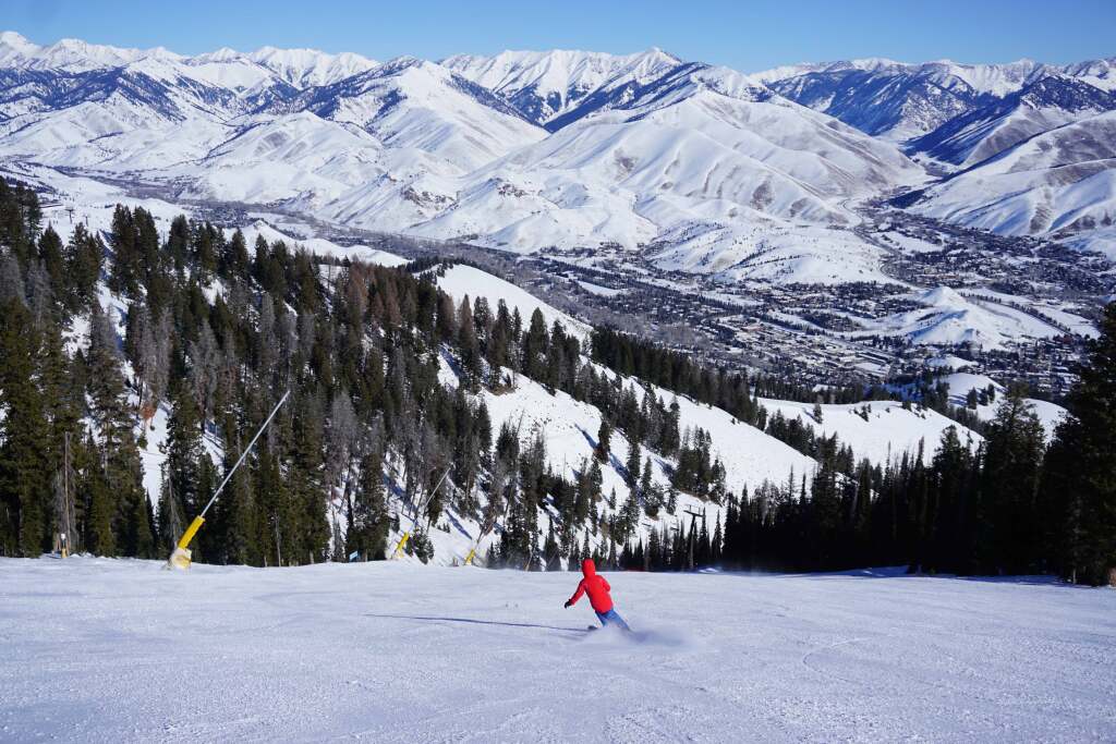View of Ketchum from the Blue Grouse run at Sun Valley, February 2020