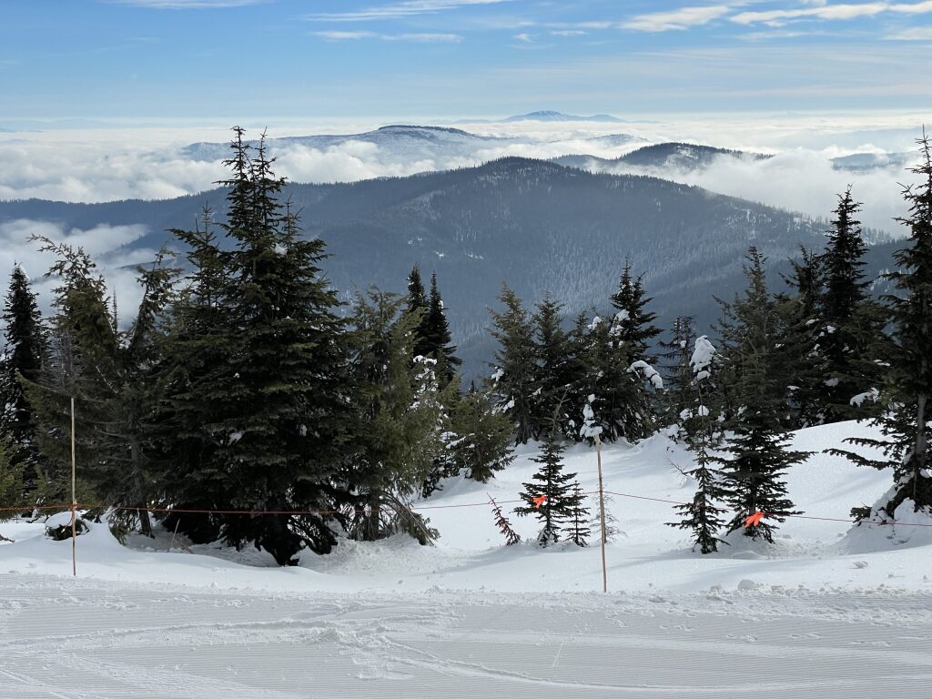 View south to Mt. Spokane from the top of 49° North, January 2022