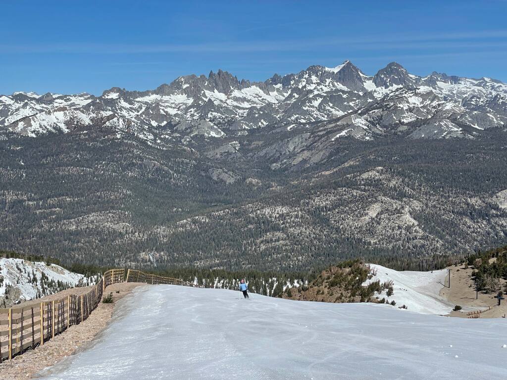 View west from the top of chair 23 at Mammoth, May 2022