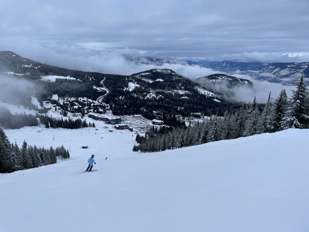 View of the base area from Red Mountain, January 2023