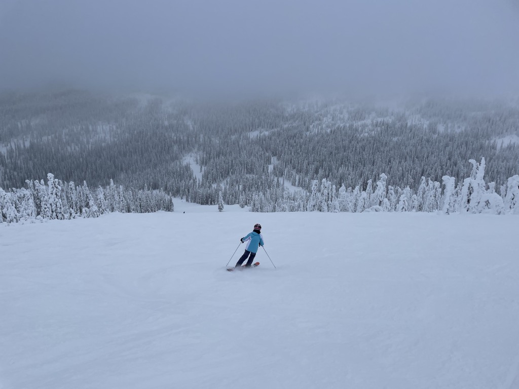 Wide groomers on Paradise at Red Mountain Resort, January 2023