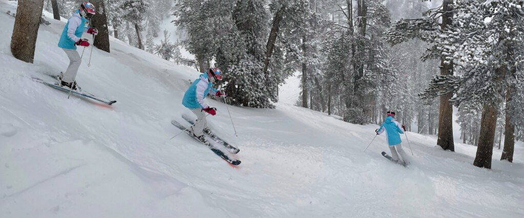 AiRung skis the trees at Heavenly, February 2024