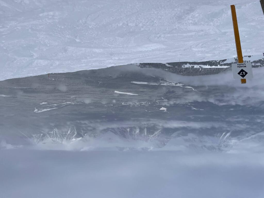 Steeper runs peel off from the Summit lift at Lake Louise, March 2024