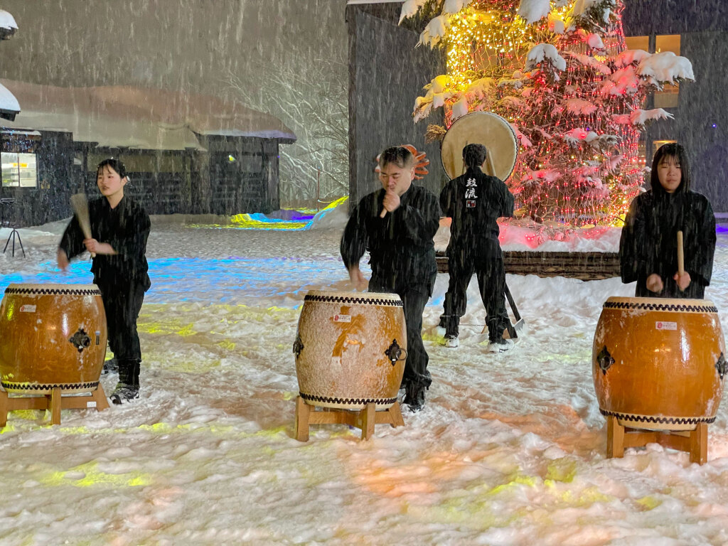 Japanese Taiko drum show at Niseko Yo in Niseko Village, February 2025
