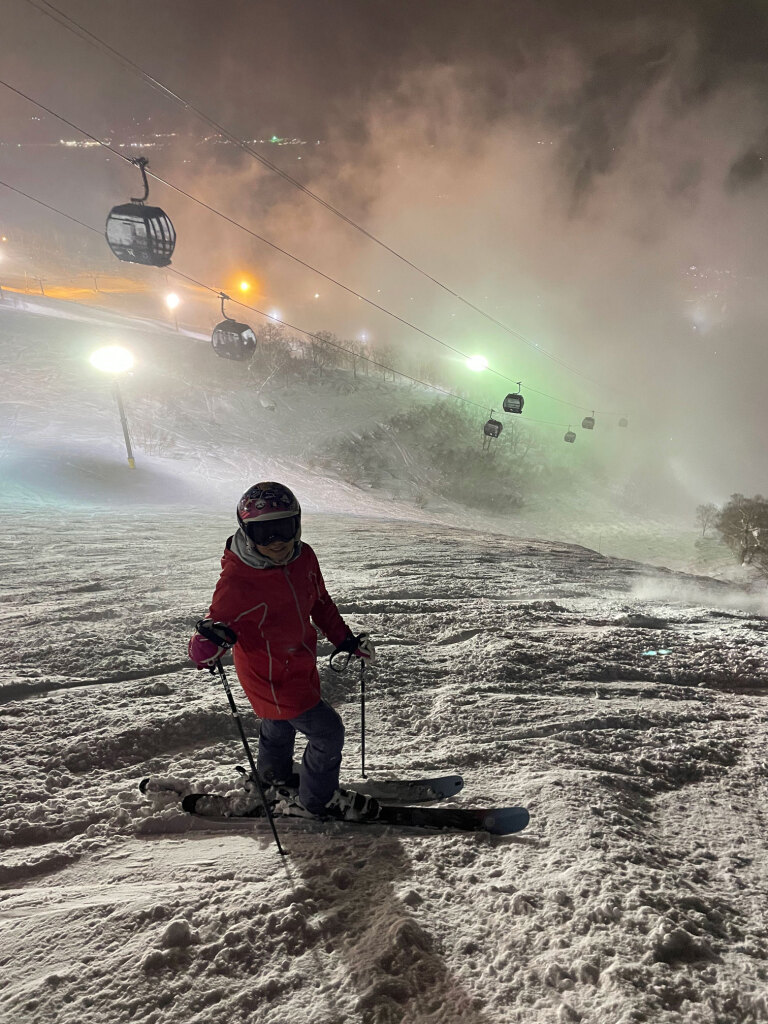Night skiing on some of the steeper stuff at Hirafu Niseko, February 2025