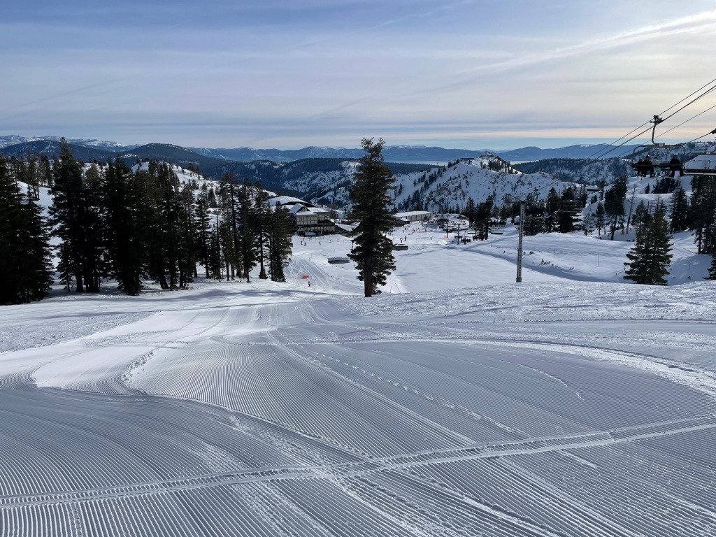 Nice grooming on the Gold Coast lift at Palisades Tahoe, January 2026