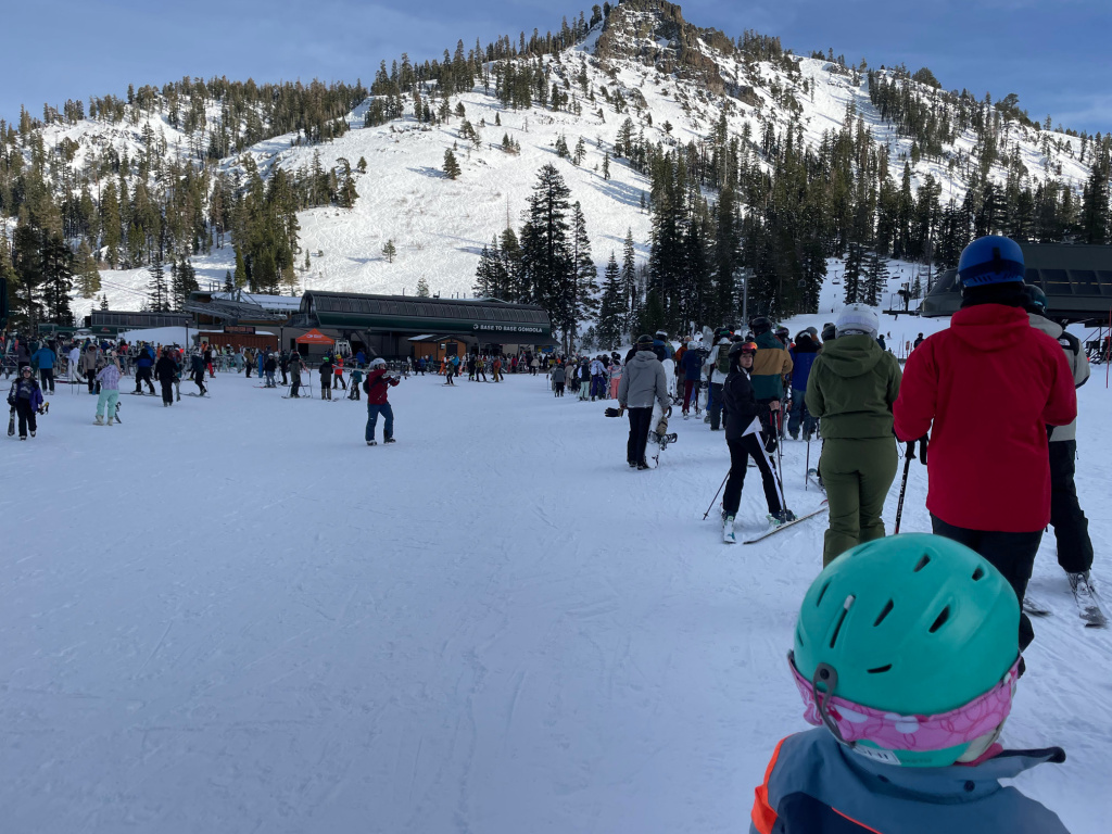 Base to Base gondola line at the end of the day on the Alpine Meadows side at Palisades Tahoe, January 2026
