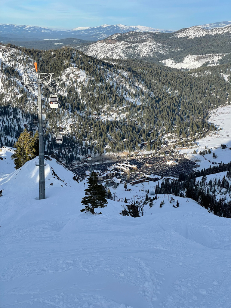 Olympic Village seen from the top of KT22 at Palisades Tahoe, January 2026