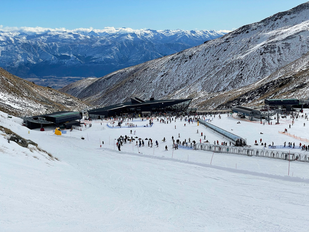 Base lodge and beginner carpets at The Remarkables New Zealand, August 2025