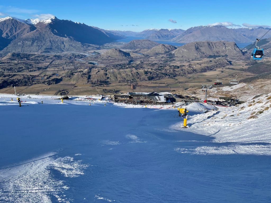 Coronet Peak New Zealand base area view from the M1 run, August 2025