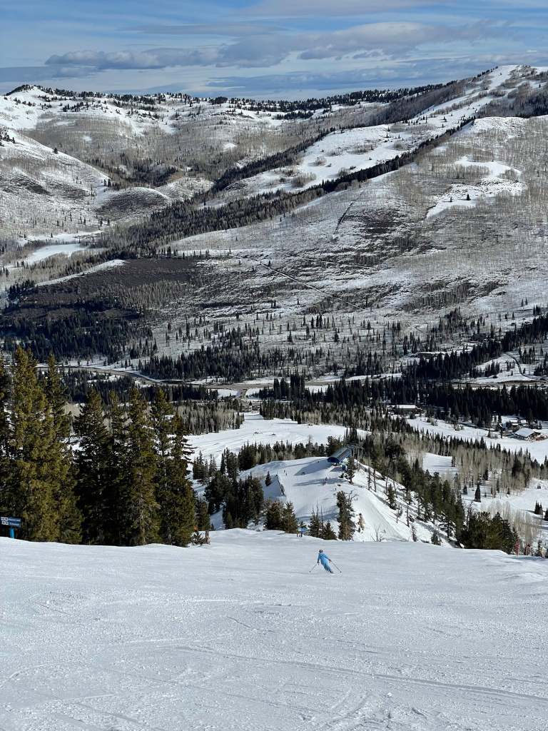 Groomed black run "Diamond Lane" off the Powderhorn II lift at Solitude, March 2026