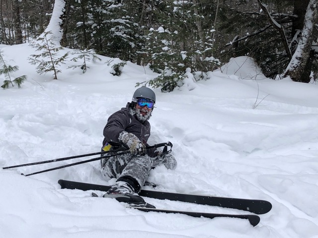 Taking a rest between powder runs at Mt. Bohemia - 2019